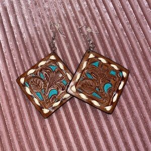 Leather tooled earrings